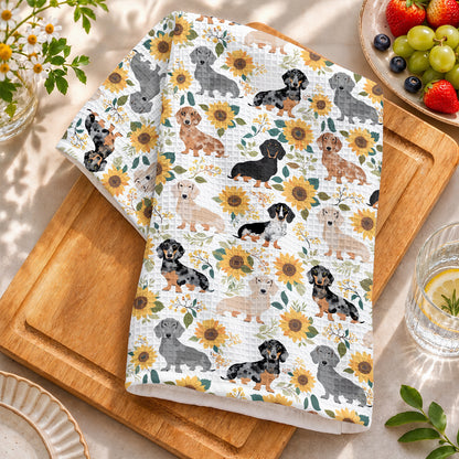 Dachshund Kitchen Towel Dachshunds Among Sunflowers