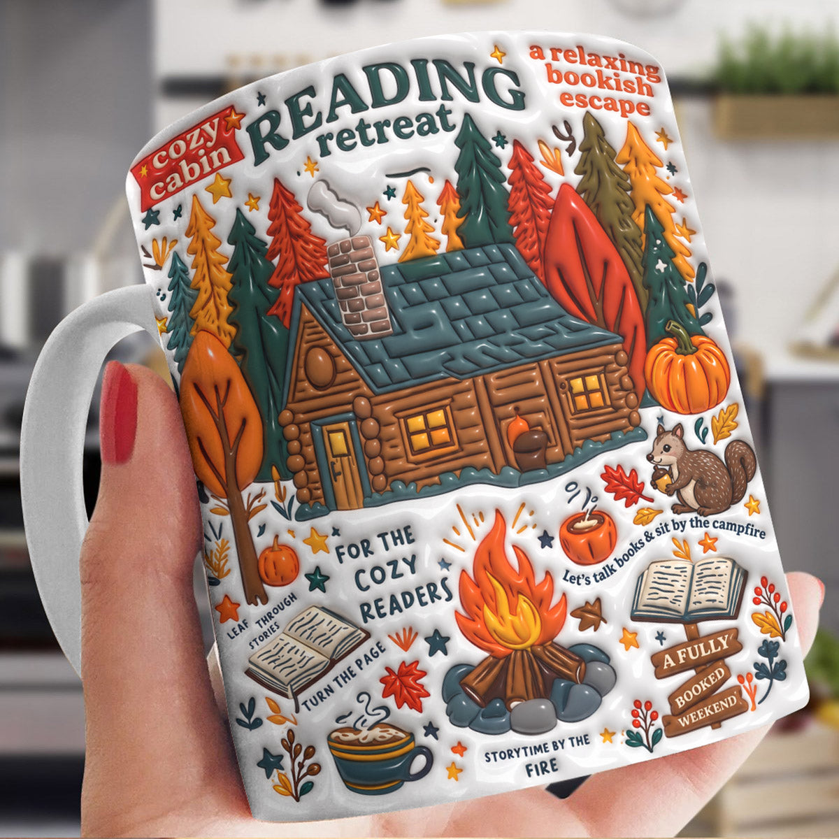 Book Ceramic Mug Autumn Cabin Bookish Escape
