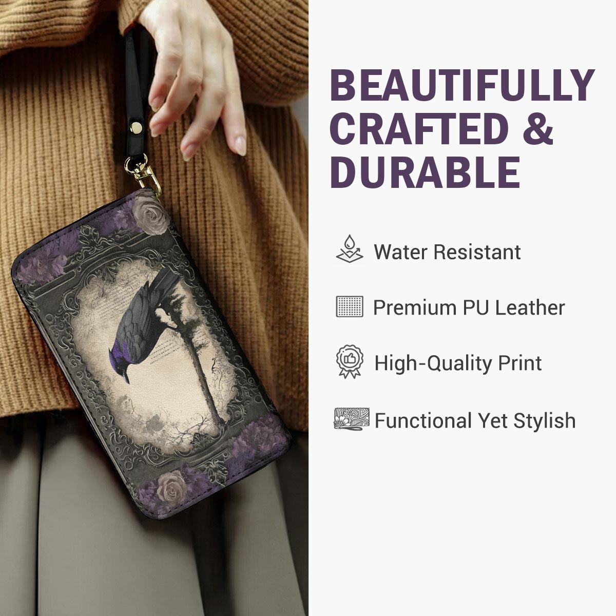 Gothic Leather Wallet Violet Raven