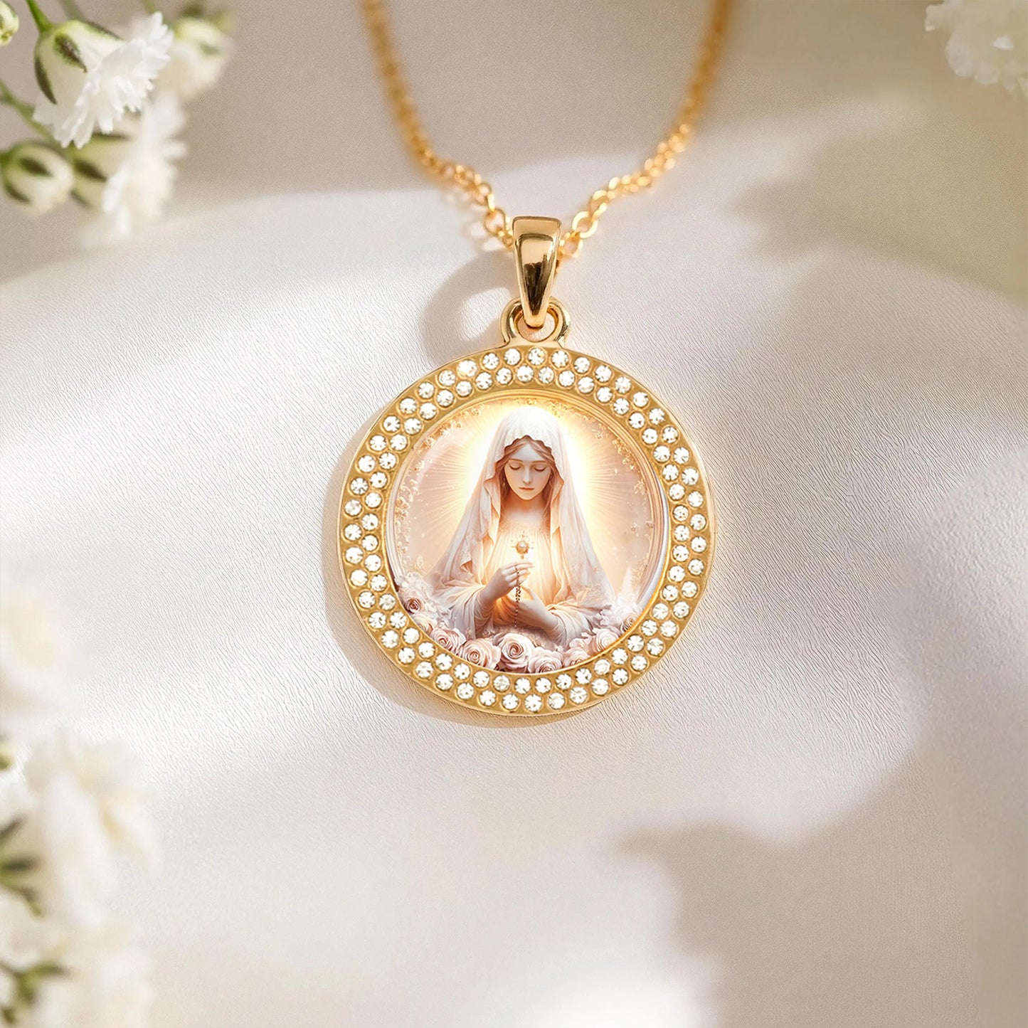Virgin Mary Pendant Necklace Rose Of The Divine
