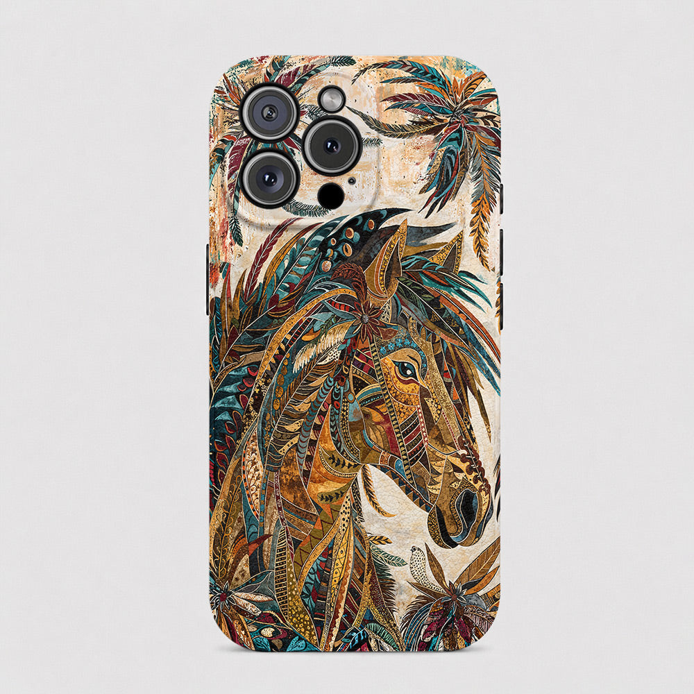 Horse Leather Phone Case Bohemian Horse Feather