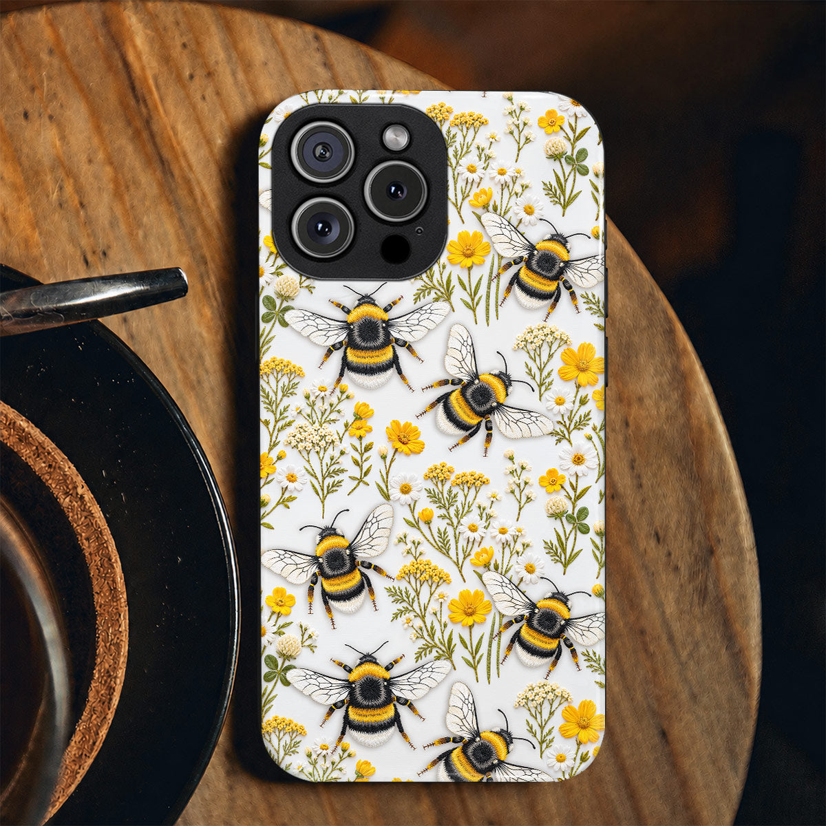 Bee Phone Case Golden Bumblebees & Wildflower Meadow