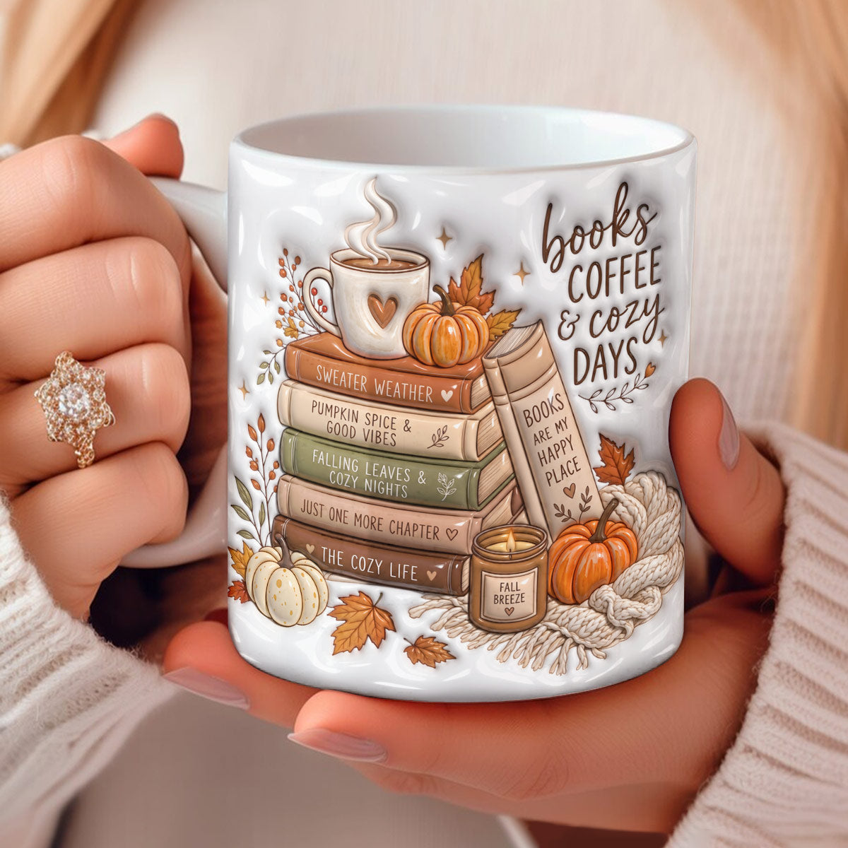Books Coffee & Cozy Days Autumn Ceramic Mug