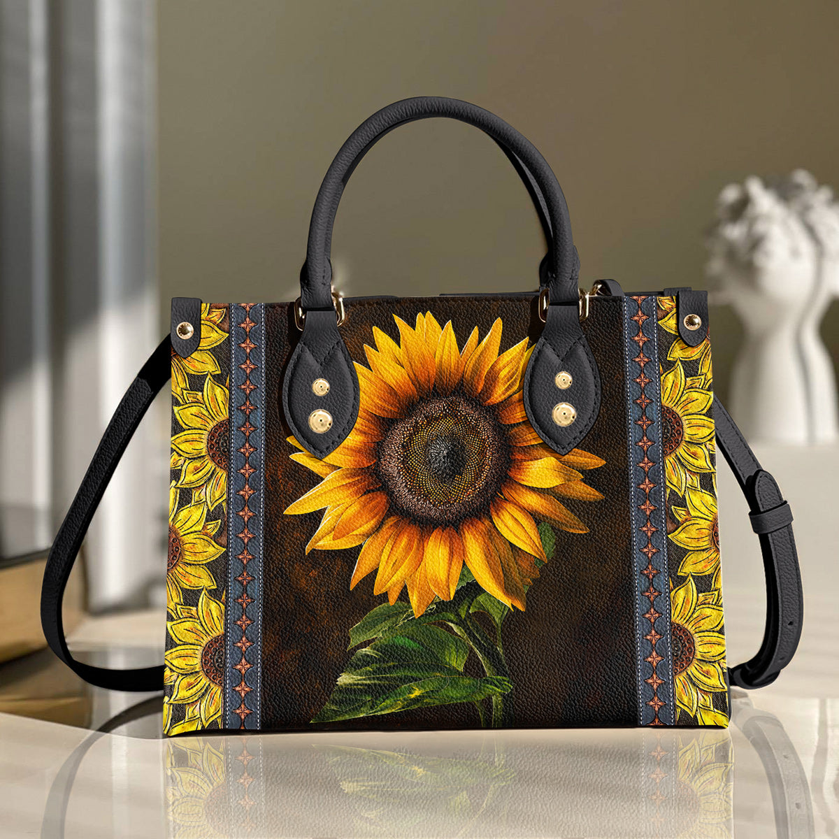Sunflower Leather Handbag Golden Sunflower Glow