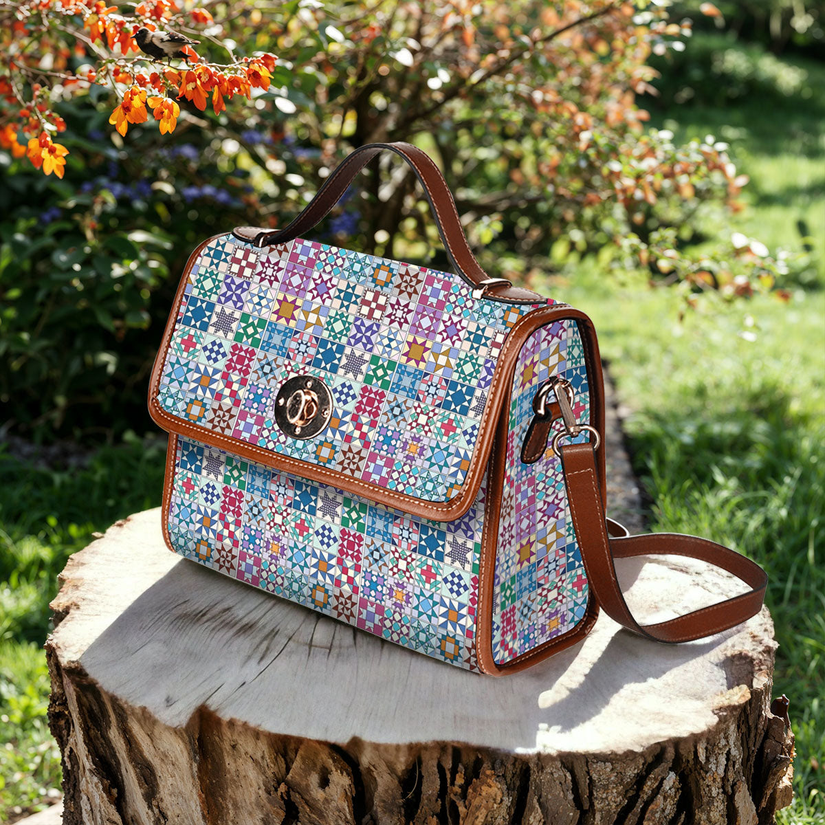 Sewing Lover Satchel Handbag Traditional Quilt Blocks