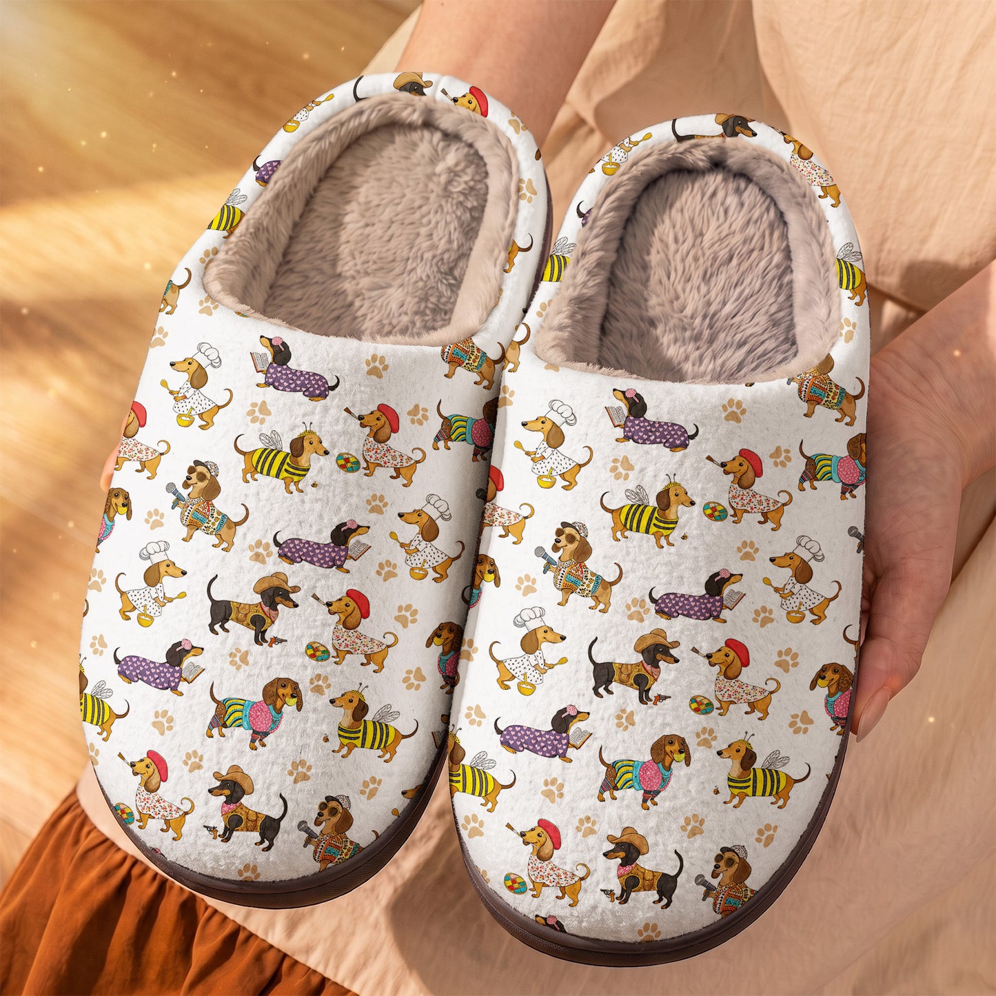 Dachshund Fleece Lined Slippers Dashing Dachshund Dreams