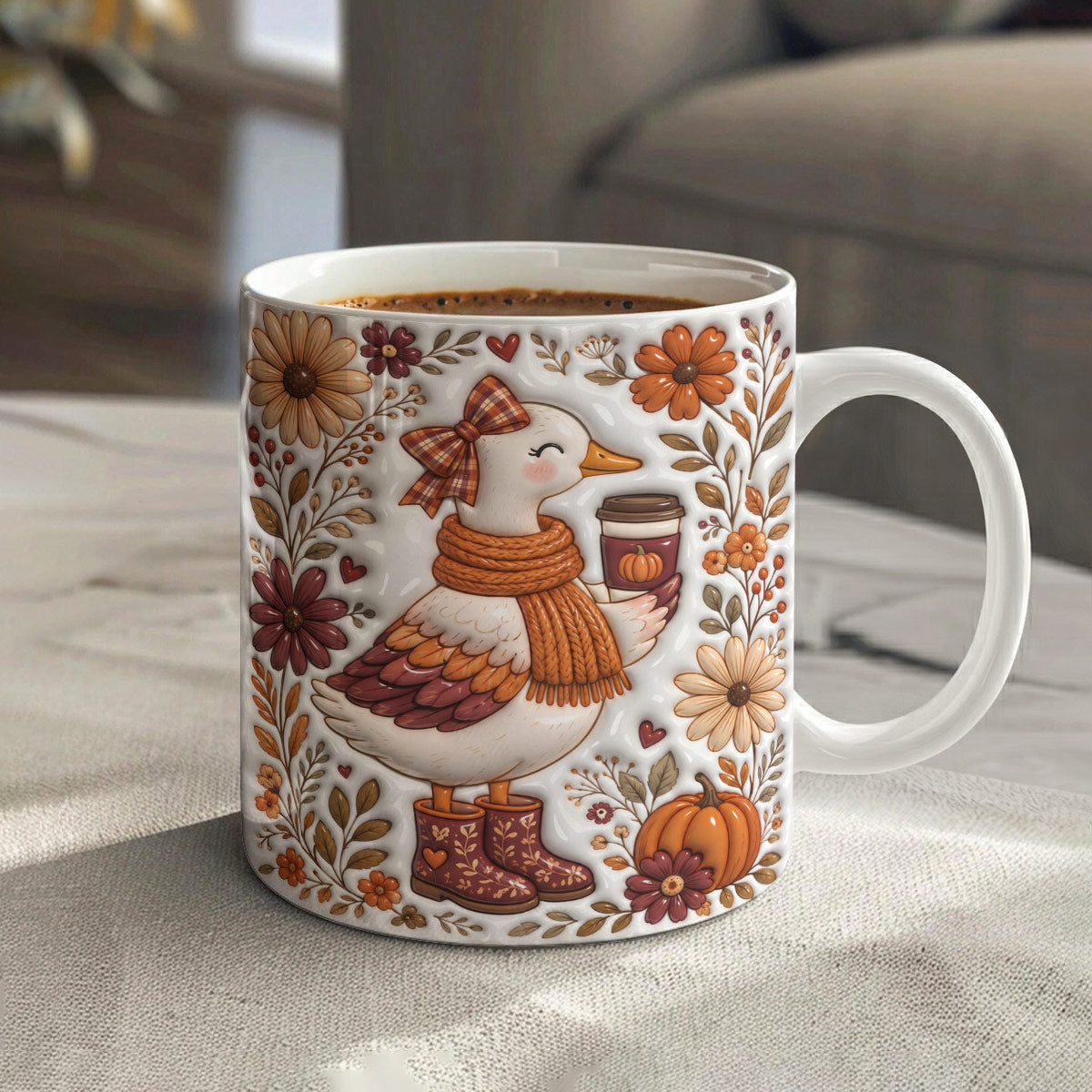 Cozy Autumn Goose Ceramic Coffee Mug