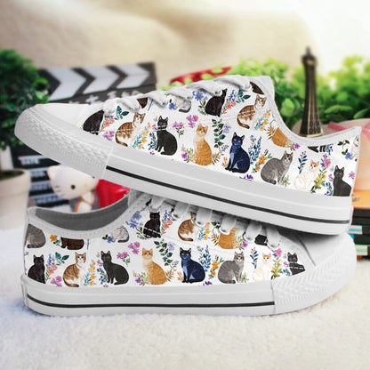 Cat Women's Low Top Shoes Charming Floral Cats