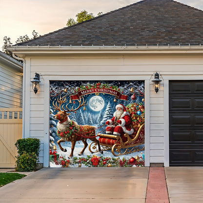 Christmas Garage Door Banner Decoration - Santa’s Sleigh Ride Spreading Cheer on a Winter’s Eve