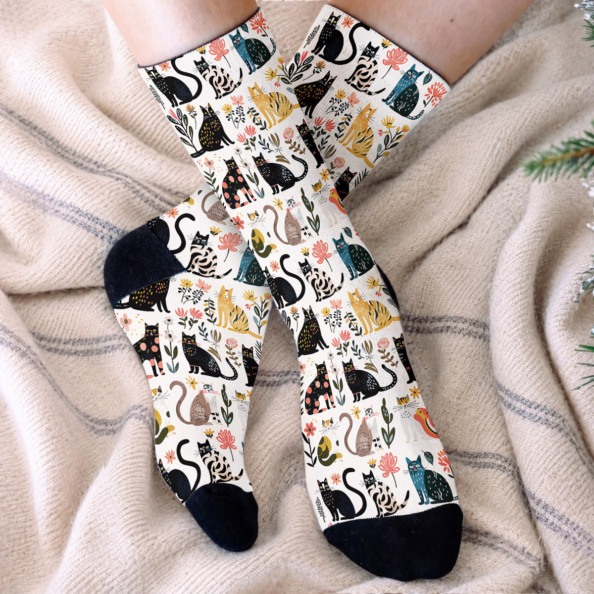 Cat Crew Socks Botanical Cat Bliss