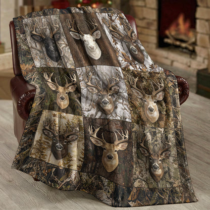 Deer Hunting Fleece Blanket Majestic Whitetail Patchworks
