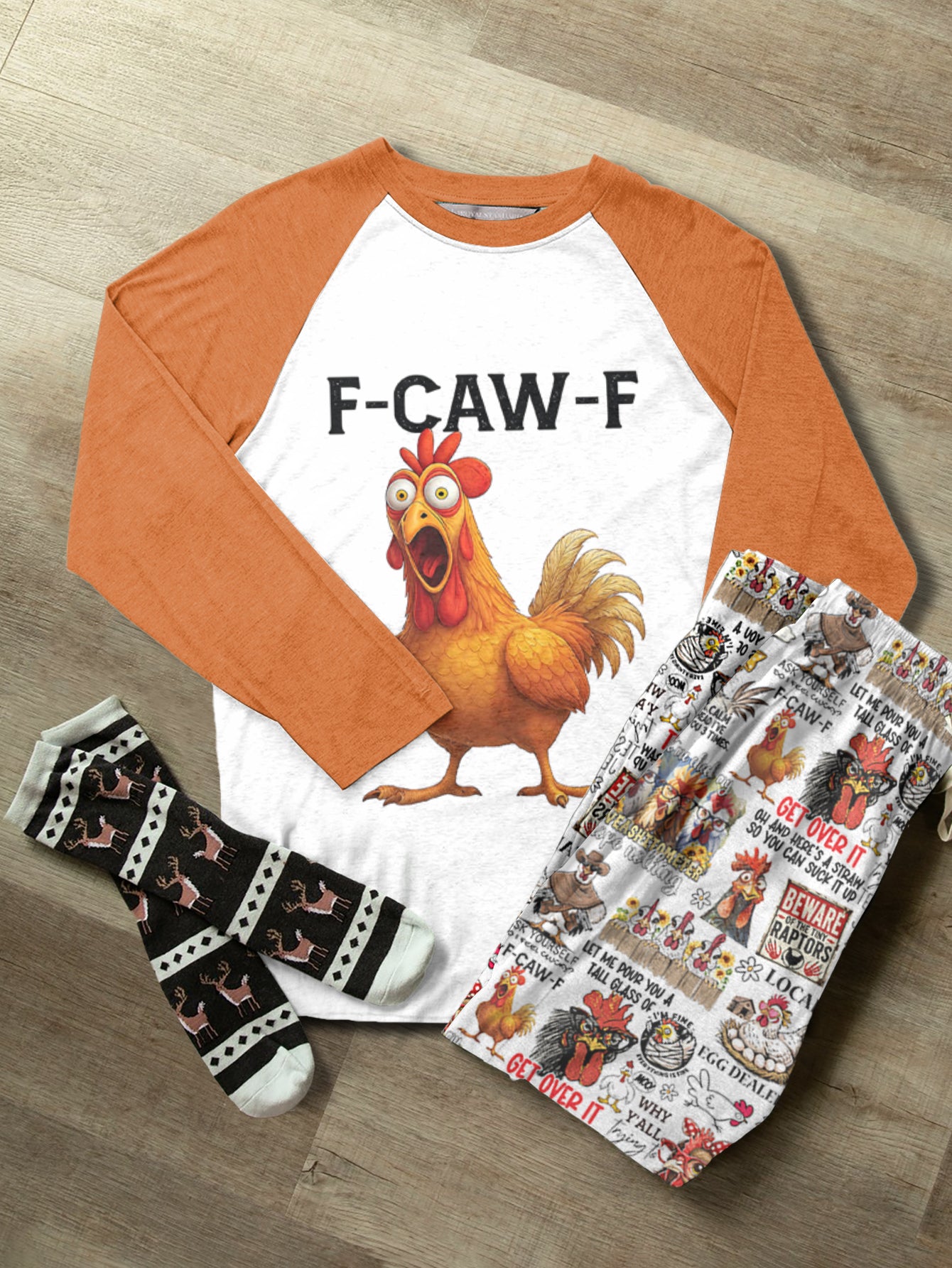 Chicken Raglan Lounge Pajamas F-CAW-F Funny Chickens