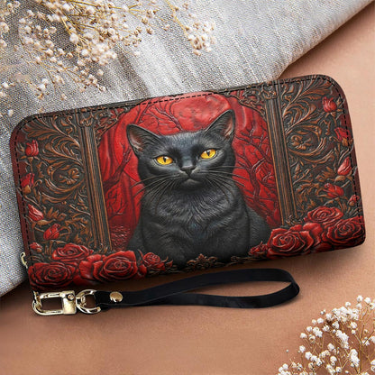 Black Cat Gothic Leather Wallet Blood Moon Cat