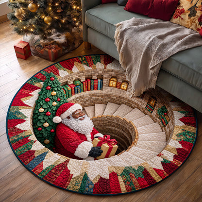 Christmas Round Rug - Black Santa’s Magical Staircase