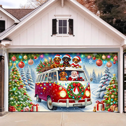 Christmas Garage Door Banner Decoration - Santa's Dachshund Christmas Road Trip