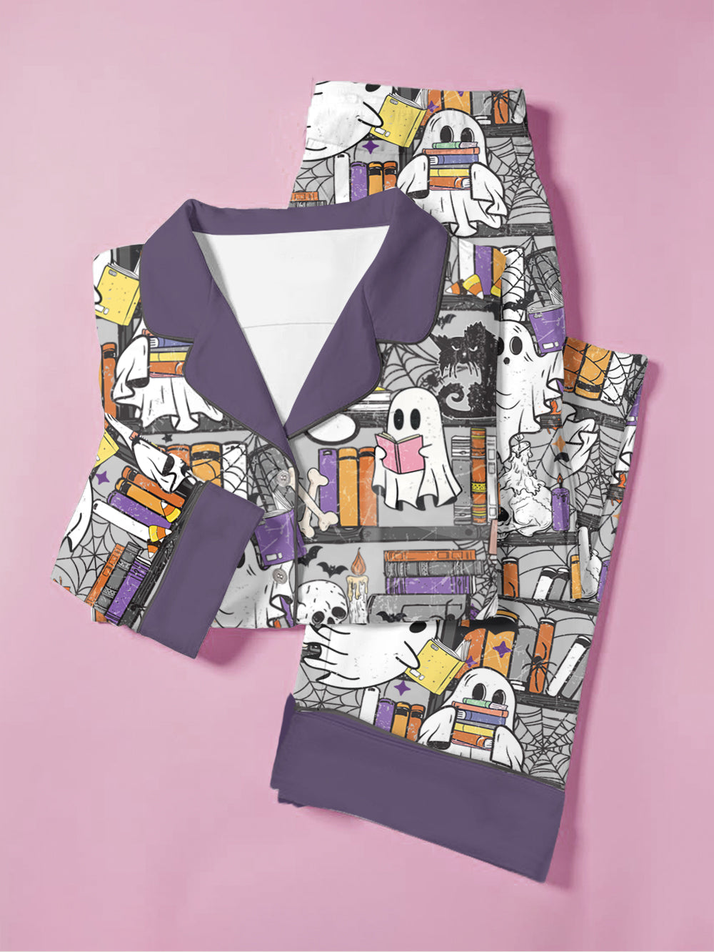 Book Lovers Halloween Classic Pajama Set Reading Ghosts