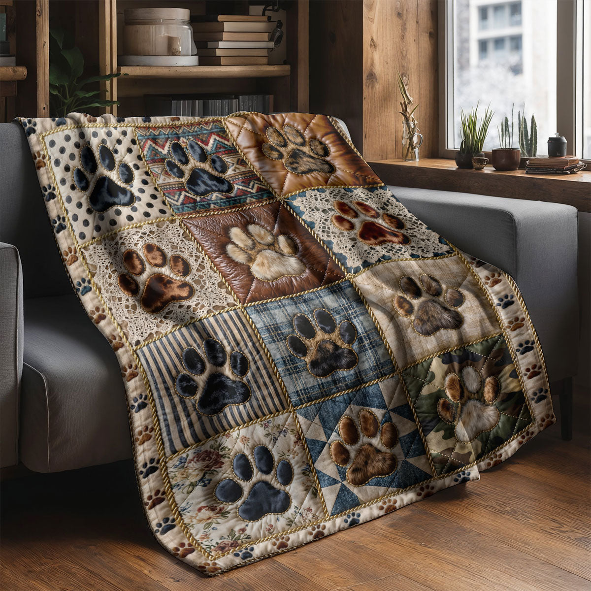 Dog Fleece Blanket Cozy Patchwork Paws
