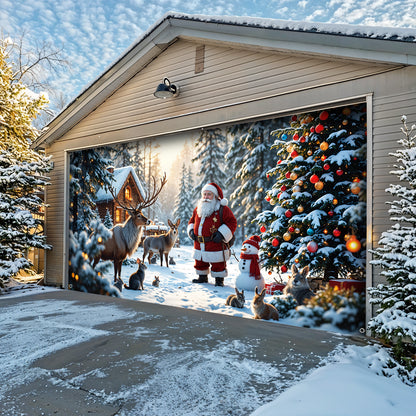 Christmas Garage Door Banner Decoration - Santa’s Woodland Wonder