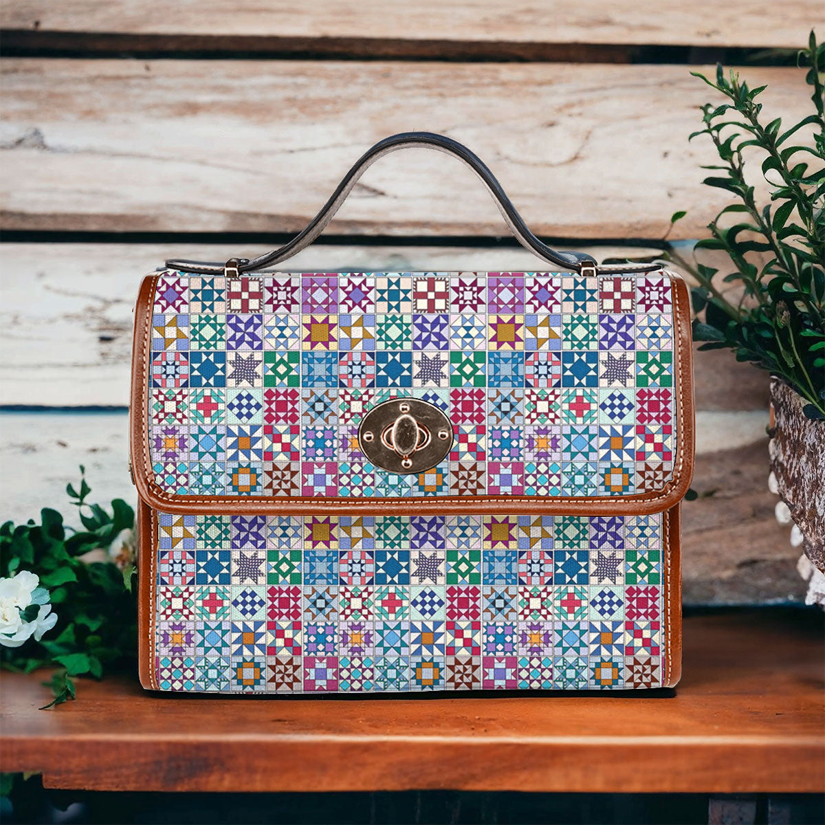Sewing Lover Satchel Handbag Traditional Quilt Blocks