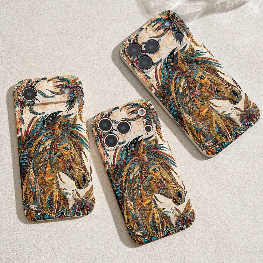 Horse Leather Phone Case Bohemian Horse Feather