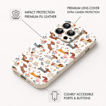 Dachshund Leather Phone Case Happy Field Flowers