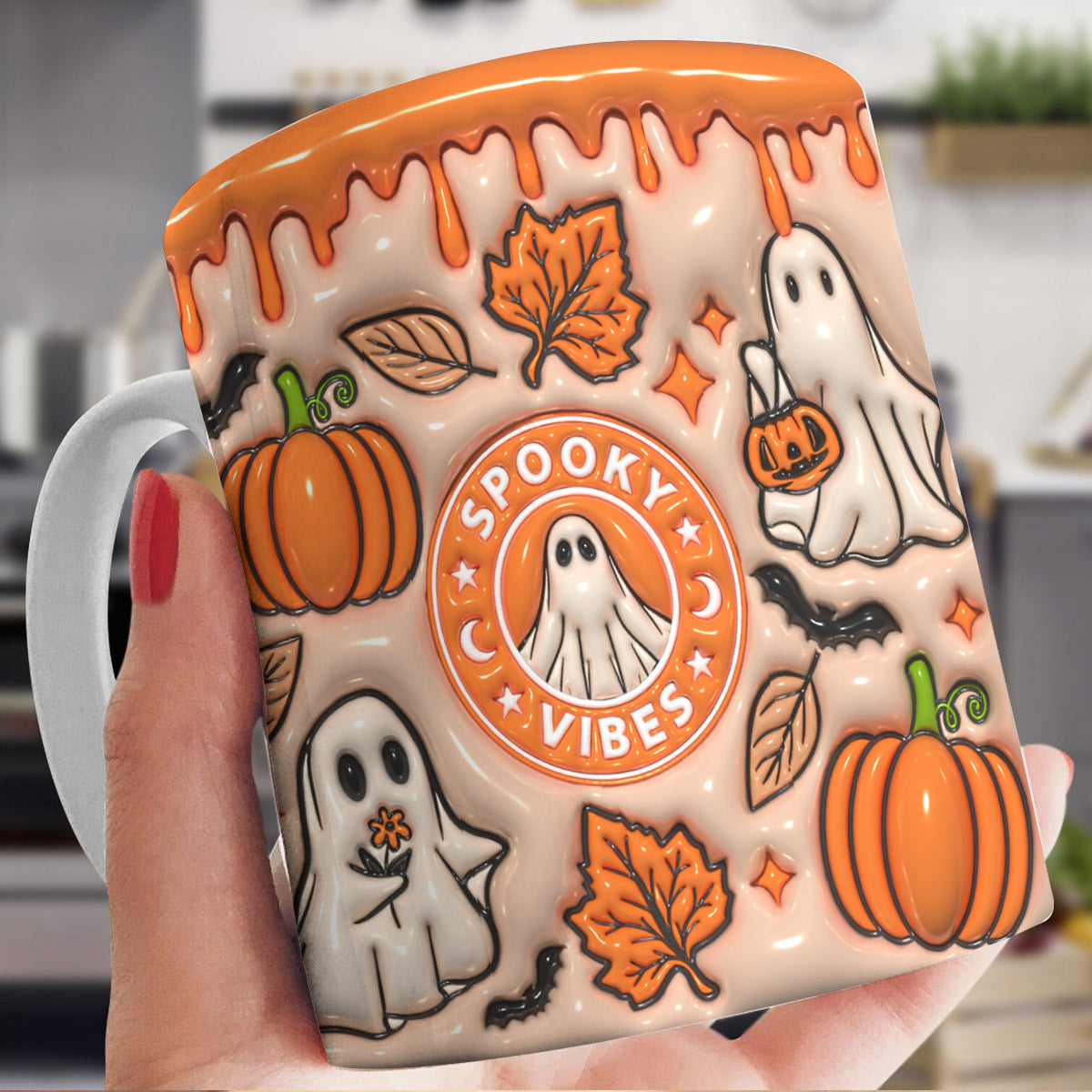 Spooky Vibes Autumn Ghost Ceramic Mug