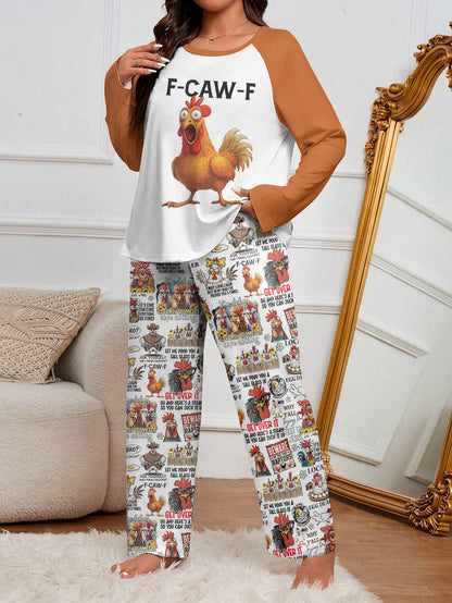 Chicken Raglan Lounge Pajamas F-CAW-F Funny Chickens
