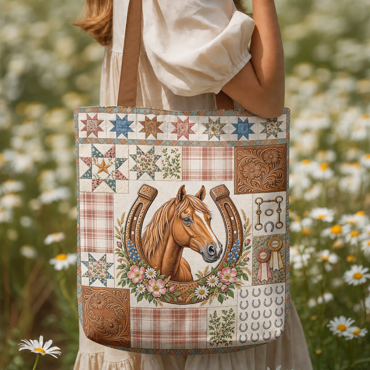 Horse Canvas Tote Bag Country Patchwork Horse