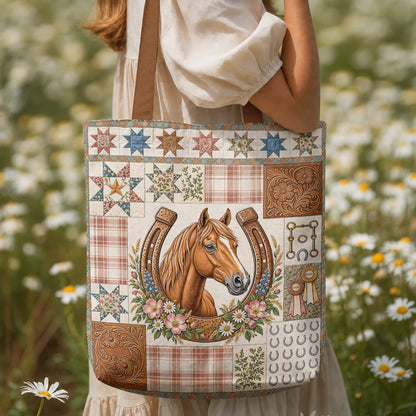 Horse Canvas Tote Bag Country Patchwork Horse
