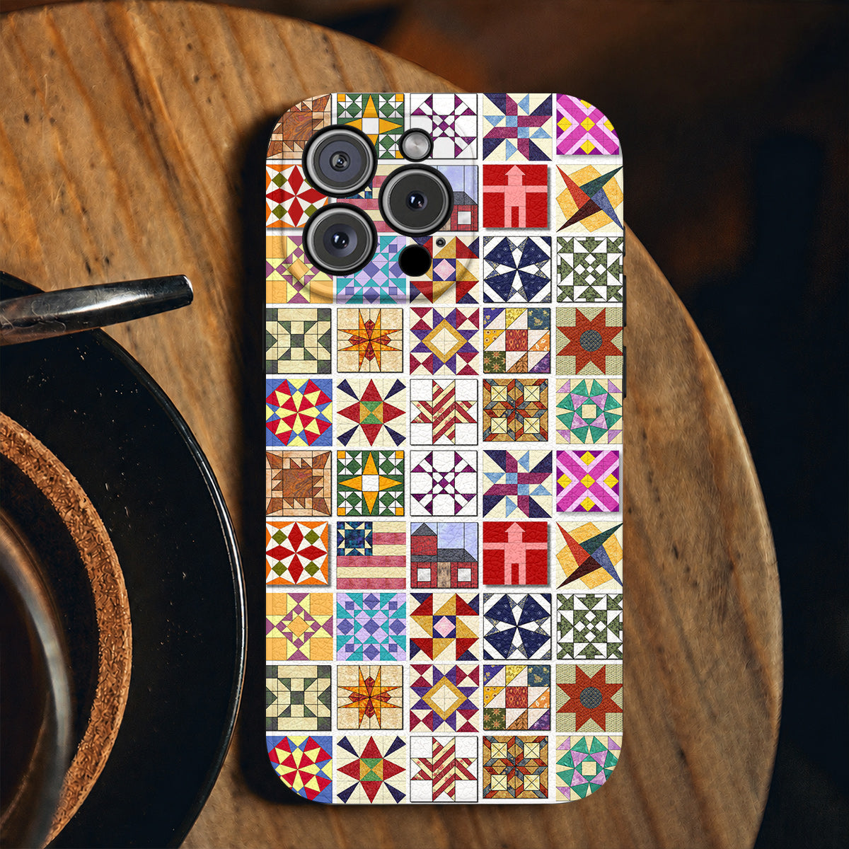 Sewing Lover Leather Phone Case Quilt Blocks