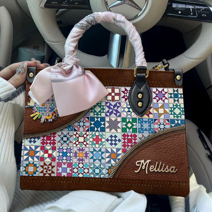 Sewing Lover Leather Handbag Personalized Traditional Quilt Blocks