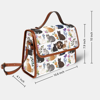 Cat Lover Satchel Handbag Charming Floral Cats