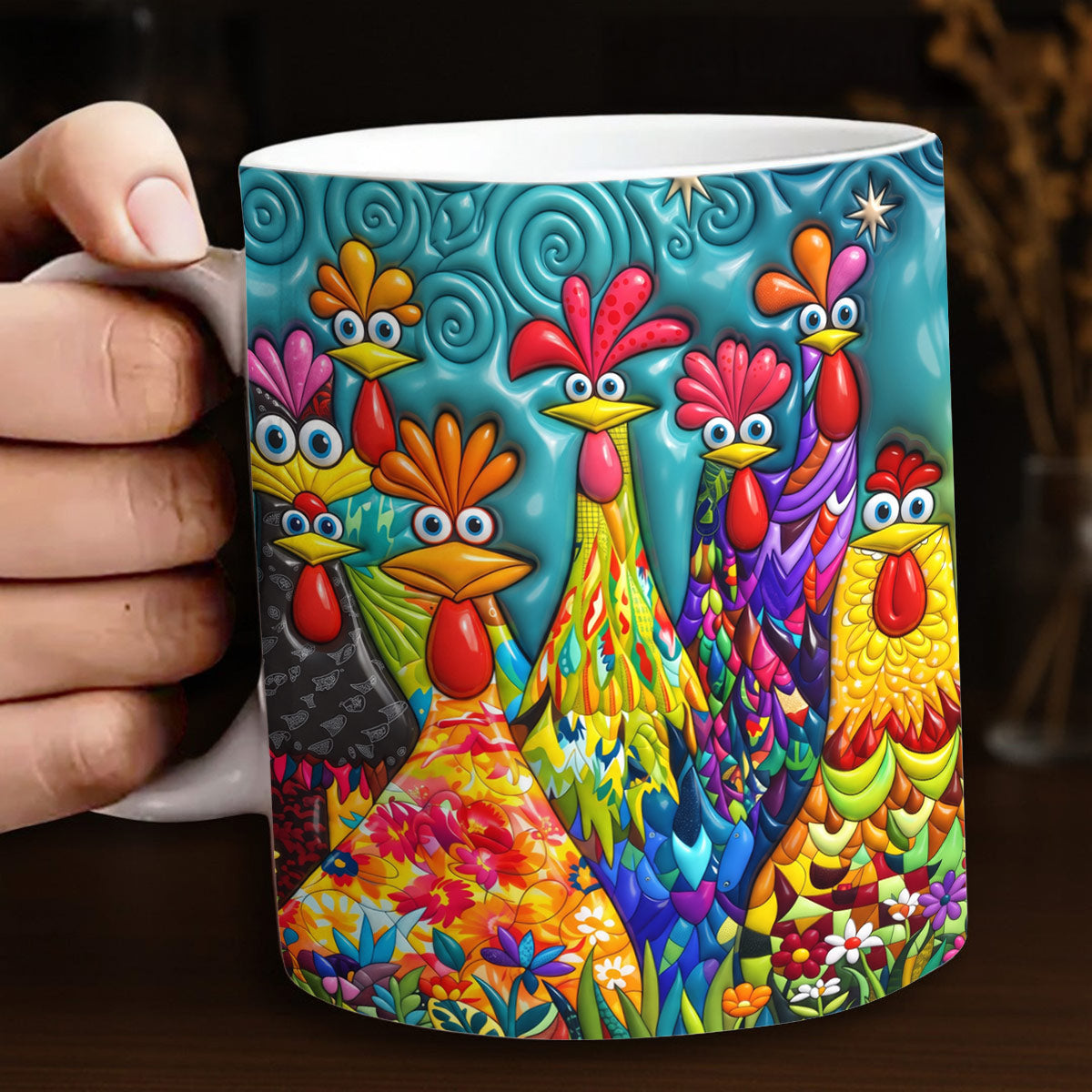 Chicken Ceramic Mug Colorful Chicken Garden