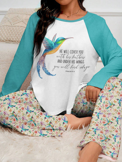 Hummingbird Raglan Lounge Pajamas He Will Cover You With His Feathers