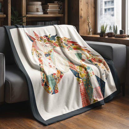Horse Fleece Blanket Charming Floral Horse