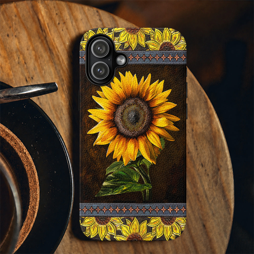 Sunflower Leather Phone Case Golden Sunflower Glow