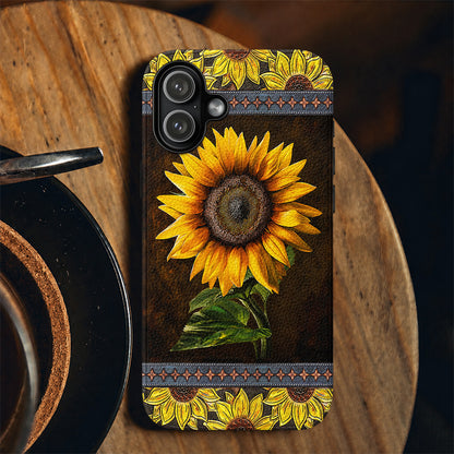 Sunflower Leather Phone Case Golden Sunflower Glow