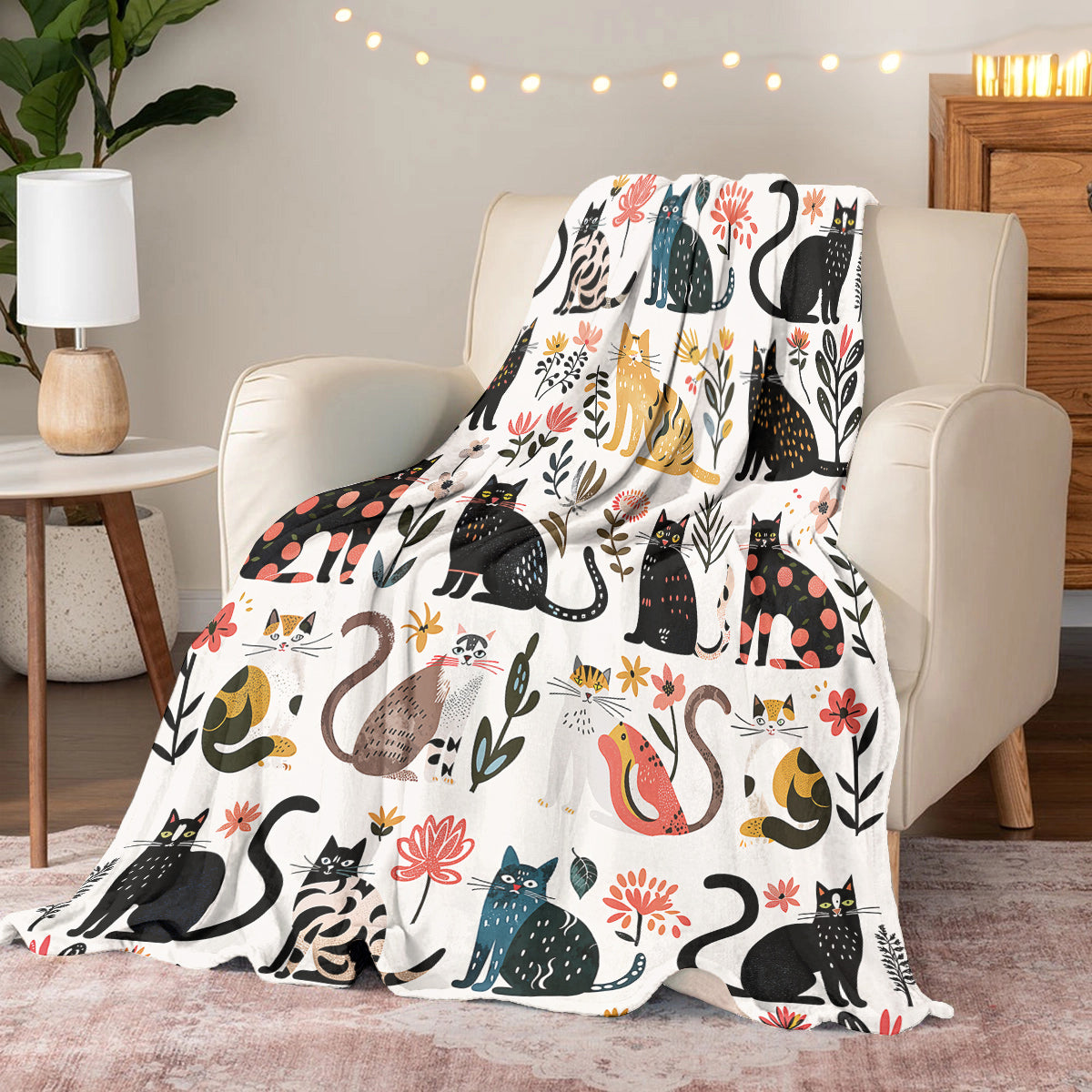 Cat Fleece Blanket Botanical Cat Bliss
