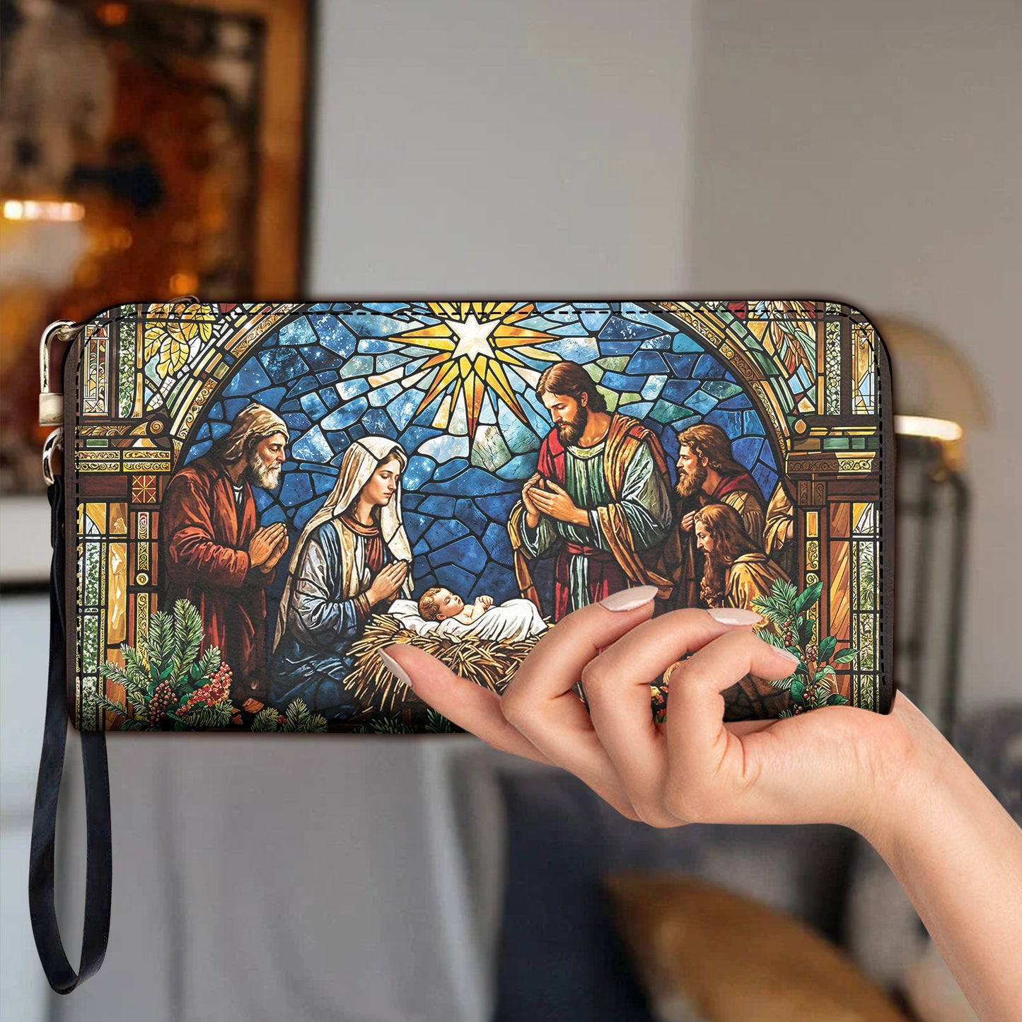 God Leather Wallet The Holy Night in Stained Glass