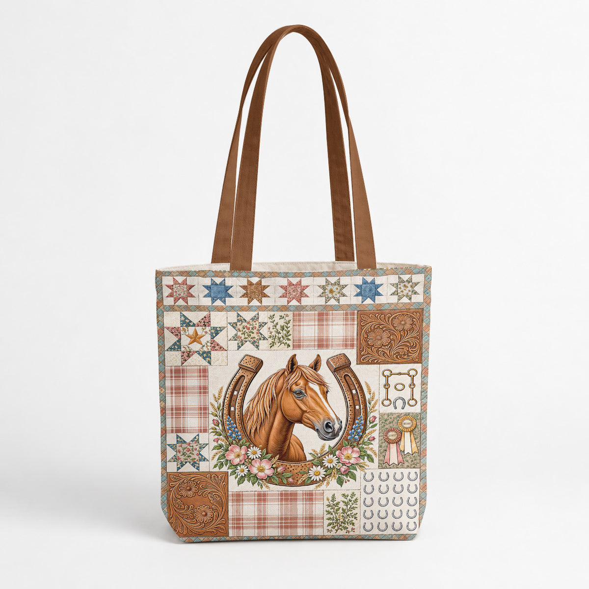 Horse Canvas Tote Bag Country Patchwork Horse