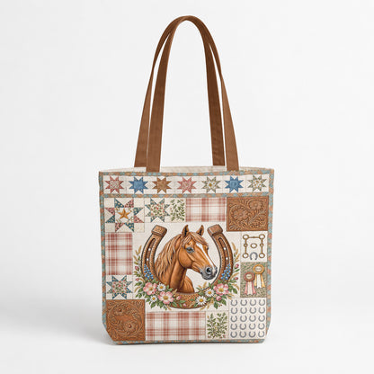Horse Canvas Tote Bag Country Patchwork Horse