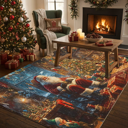 Christmas Area Rug Santa’s Cozy Workshop A Magical Christmas Eve with Elves and Gifts