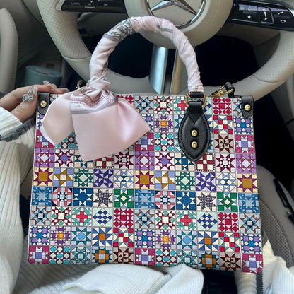 Sewing Lover Leather Handbag Traditional Quilt Blocks