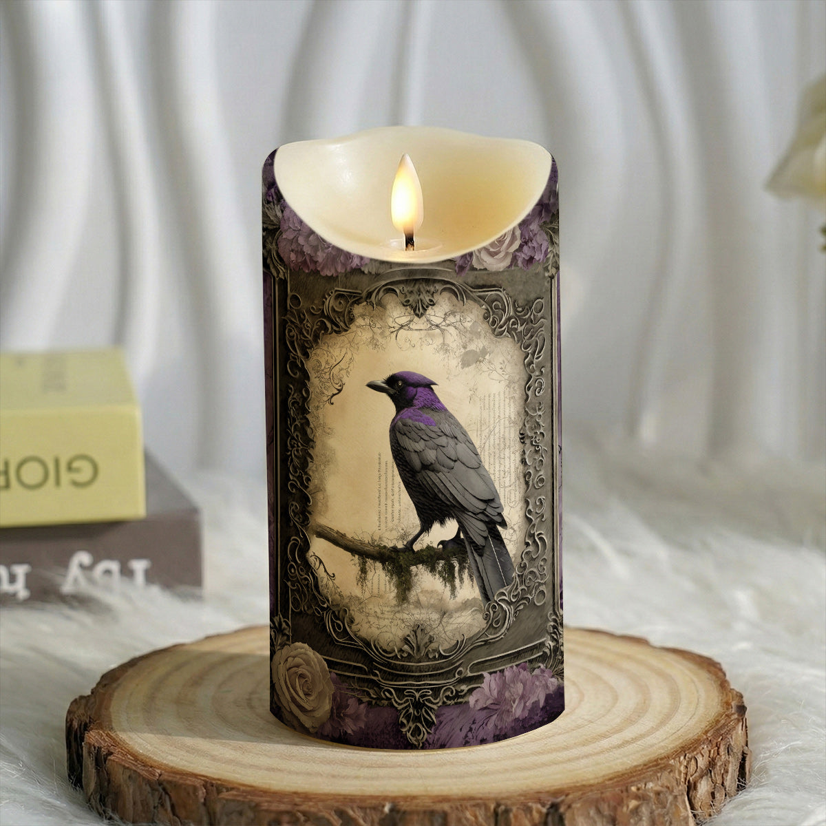 Gothic LED Candle Violet Raven