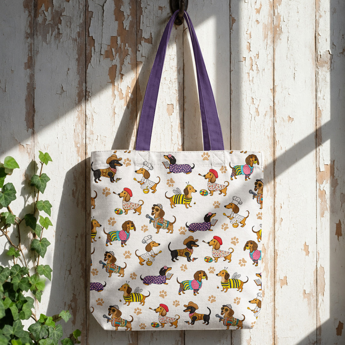 Dachshund Canvas Tote Bag Dashing Dachshund Dreams