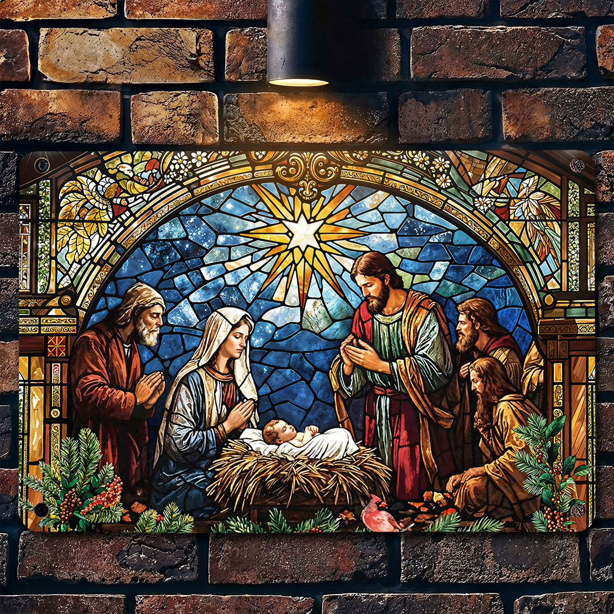 Christmas 2D Metal Sign The Holy Night in Stained Glass