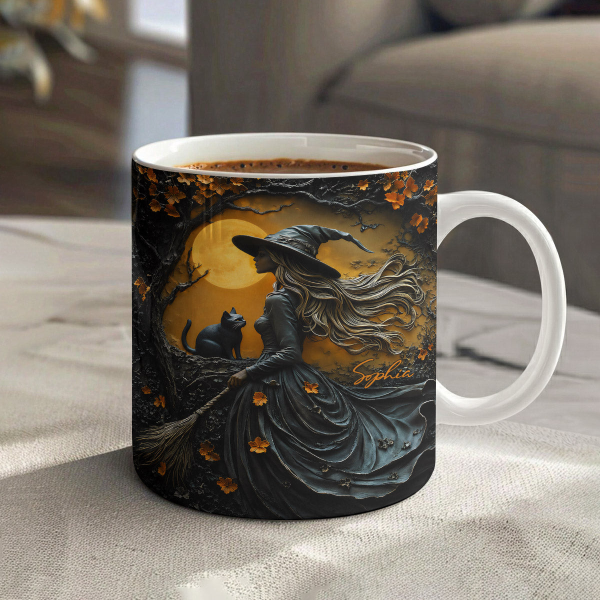 Witch Ceramic Mug Witch Beneath the Autumn Moon