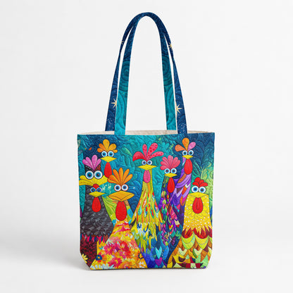 Chicken Canvas Tote Bag Colorful Chicken Garden