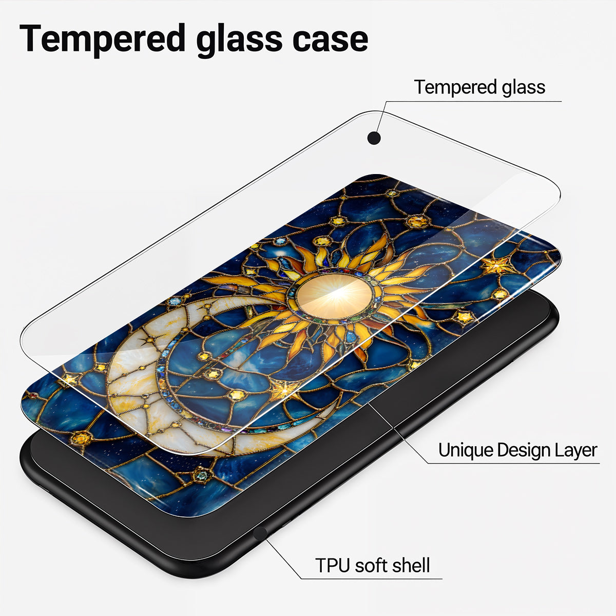Celestial Phone Case Golden Sun & Crescent Moon