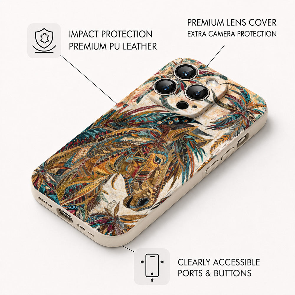 Horse Leather Phone Case Bohemian Horse Feather